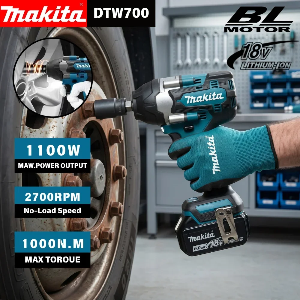 Makita DTW700 1000N.M Drehmoment Bürstenloser Elektrischer Schlagschrauber Kabelloser Elektrobohrer 1/2" Schraubenschlüssel Elektrowerkzeuge für 18V Akku