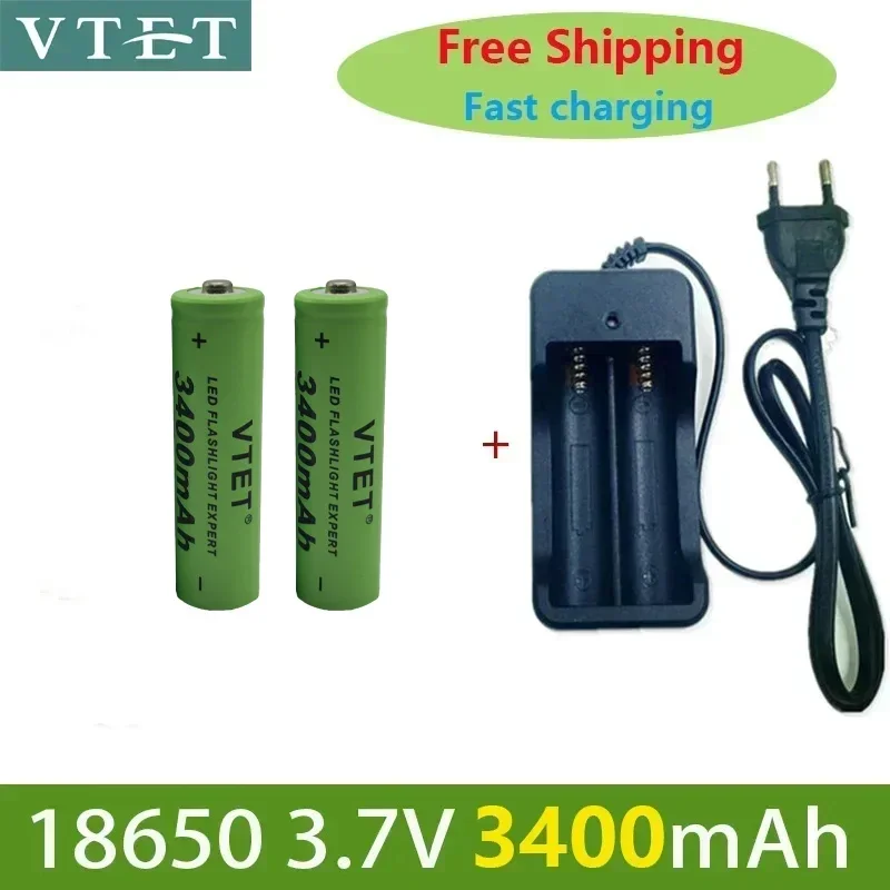 2024 Battery Rechargeable Battery 3.7V 18650 3400mAh Capacity Li-ion Rechargeable Battery for Flashlight Torch Battery+Charger