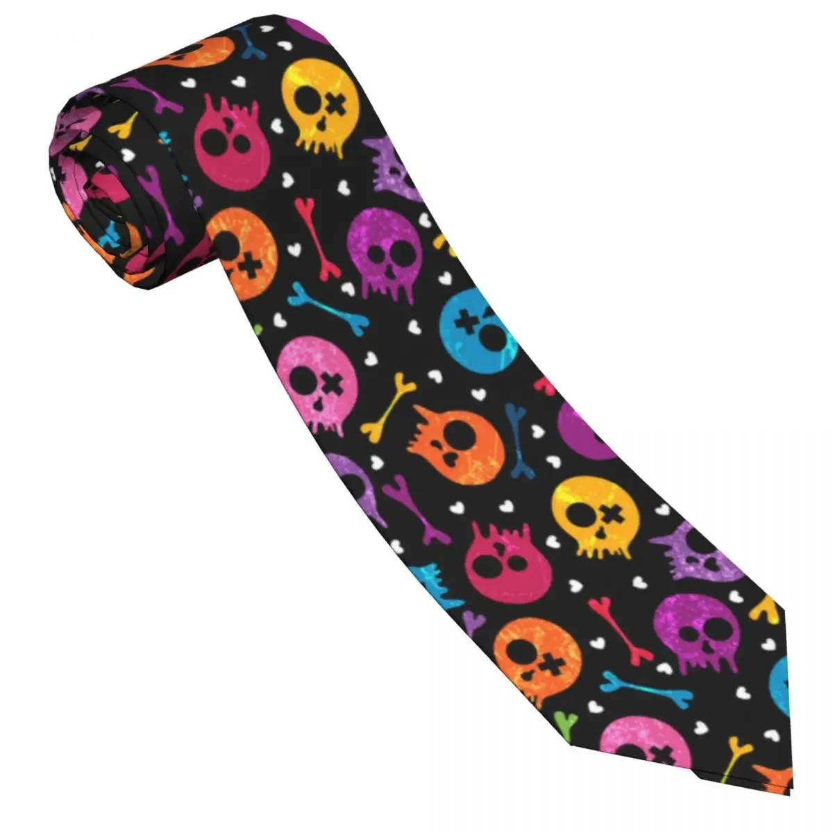 Mens Tie Classic Skinny Multicolor Skulls And Hearts Neckties Narrow Collar Slim Casual  Gift