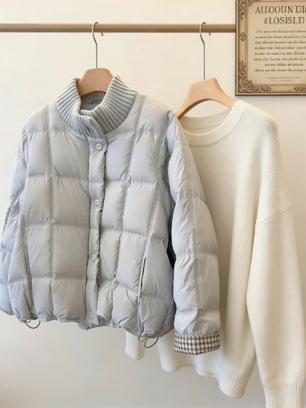 

Корейская синяя вязаная куртка с воротником-стойкой и пэчворком из хлопка, женская, весенняя, новая, свободная, повседневная, теплая верхняя одежда