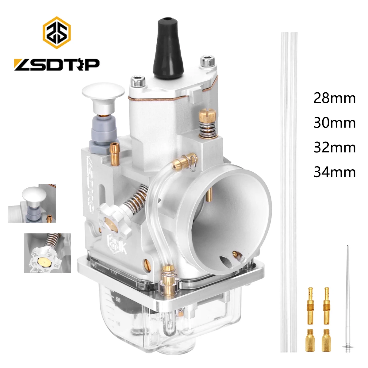 Zsdtrp 28 30 32 34mm universal cnc carburador de motocicleta para 125cc-350cc scooter atv quad utv pwk carburador com agulha de jato de óleo
