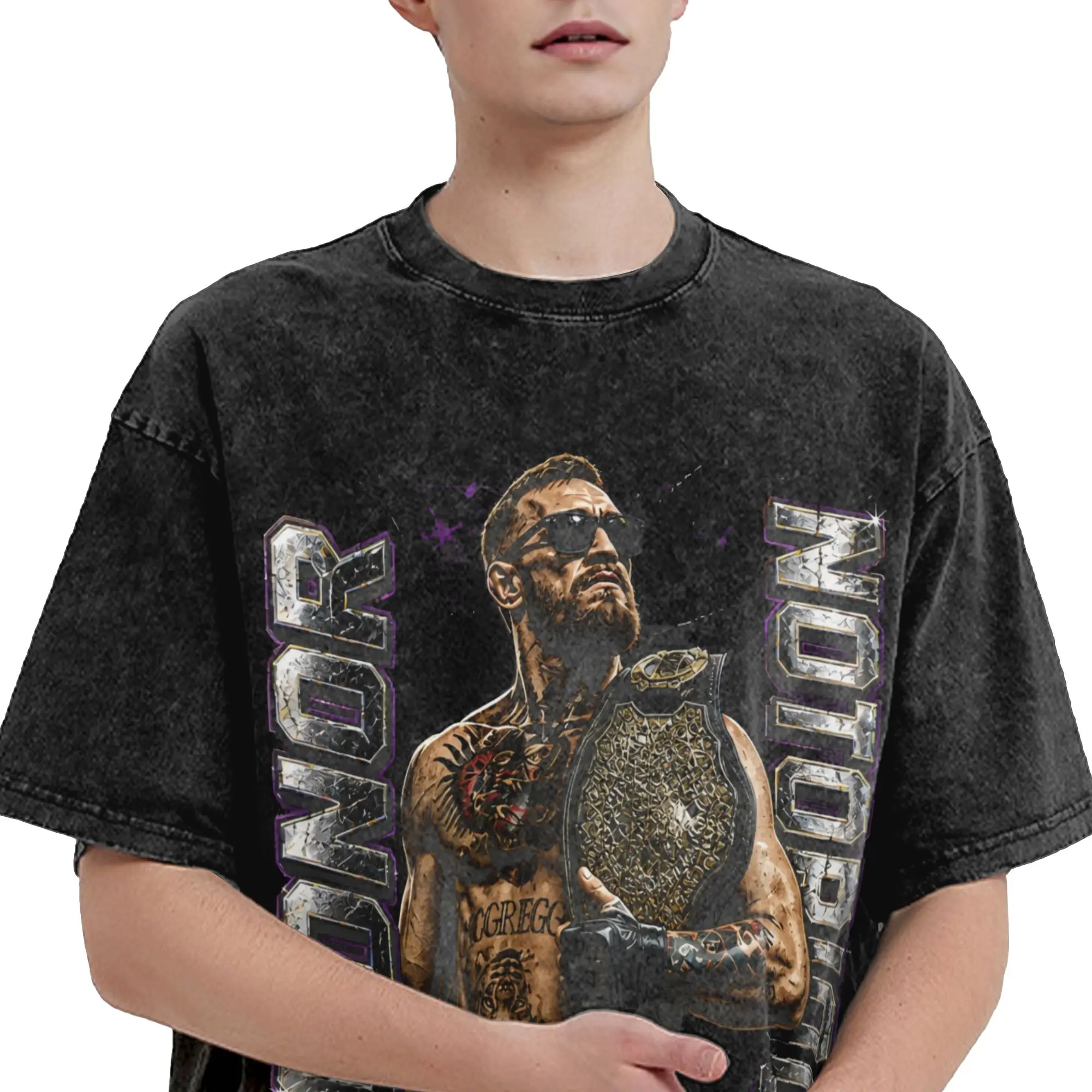 Harajuku Washed Shirts Connors Mcgregors Roaring Fighter Merch Vintage T-Shirts Oversize  Streetwear Short Sleeve