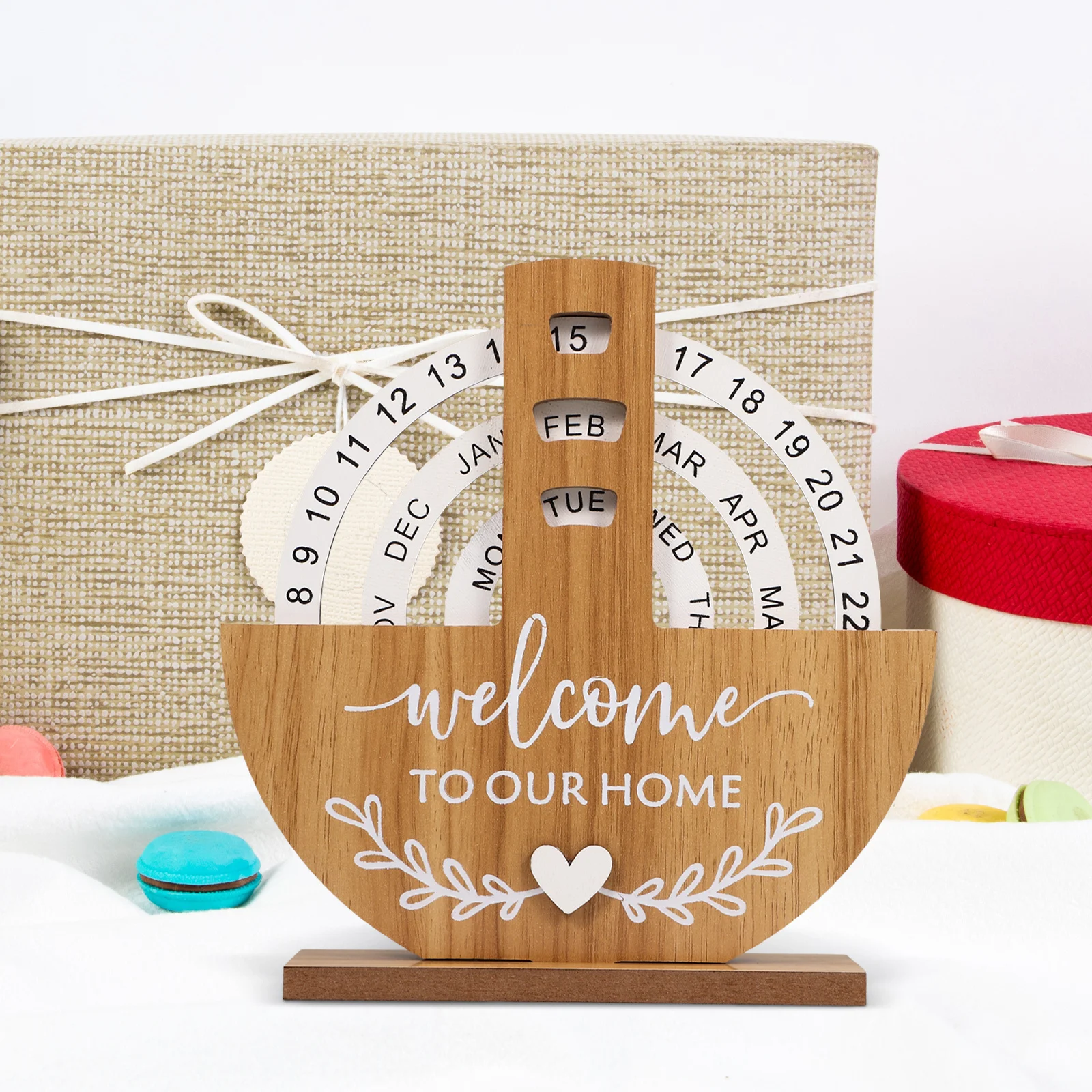 

Wood Circle Frame Perpetual Desk Calendar Decorative Table Calendar Office Home Supply Daily Use Home Supply Office Supplies