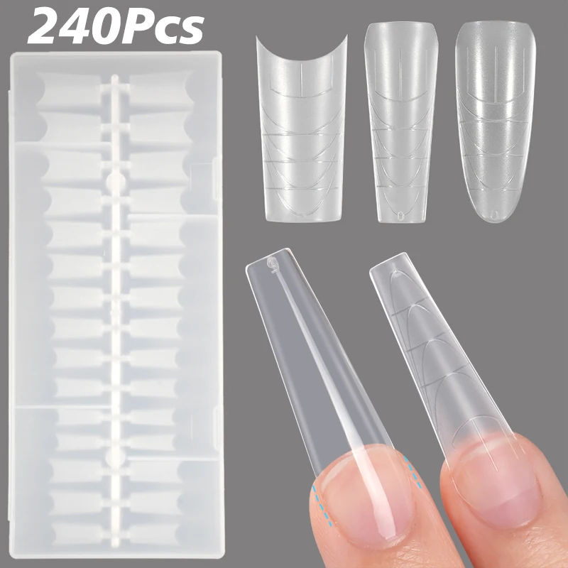 

240 шт., накладные кончики для ногтей, пресс для гроба на ногтях, матовый полупокрытие, искусственный пресс для ногтей, длинные накладные кончики балерины с линией масштаба