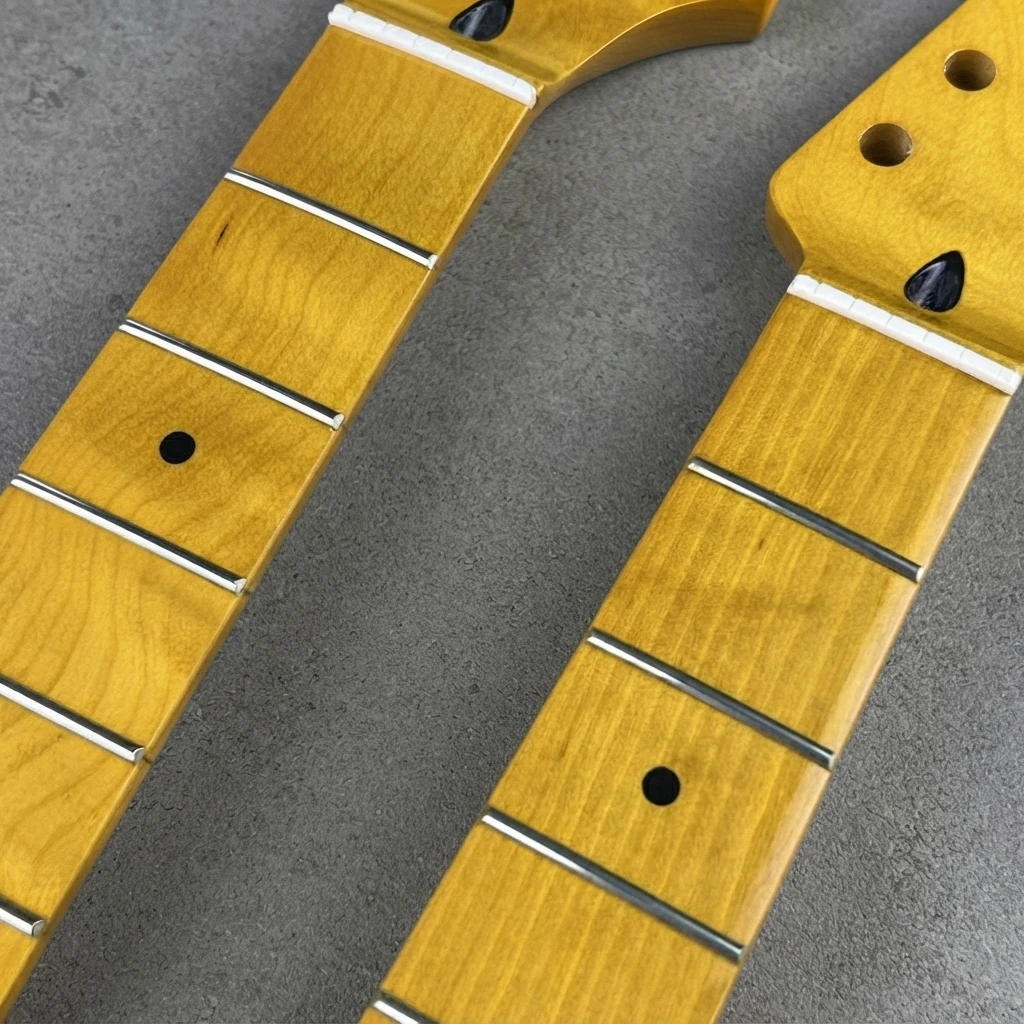 Light Yellow ST Guitar Neck, Light Fretboard, Standard Radius, 22 Frets, Gloss Finish, 56mm Heel, Truss Rod for Custom Parts