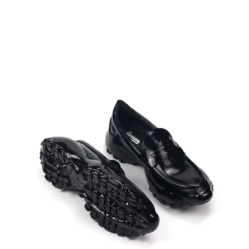 Flat men's shoes autumn new thick-sole heightened leather dissolved sole cover loafers casual large size small size men's shoes