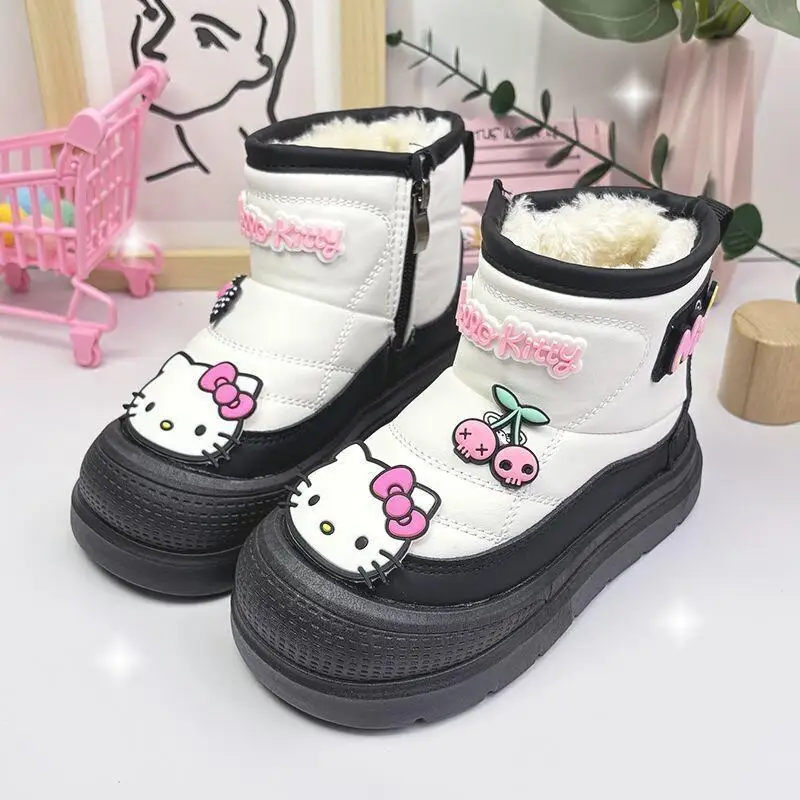 

Sanrio Hello Kitty зимние сапоги для девочек, зимняя детская непромокаемая обувь, нескользящие теплые толстые хлопковые сапоги на флисовой подкладке для малышей