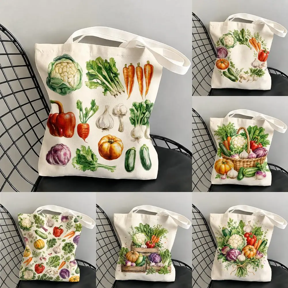 Sacs de rangement à imprimé végétal, sac fourre-tout en toile grande capacité, sac à bandoulière imprimé double face pour les courses quotidiennes