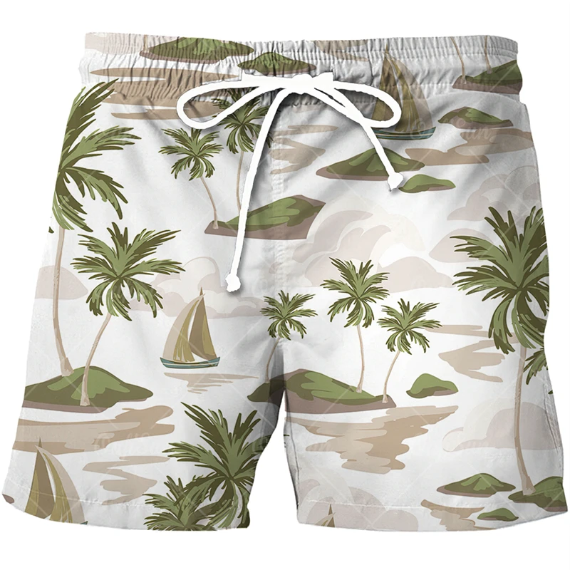 New Hawaii Tropics Sea Island Plant 3D Printing Men Beach Shorts Fashion Vacation Surfing Short Pants Swimming Shorts Men Shorts