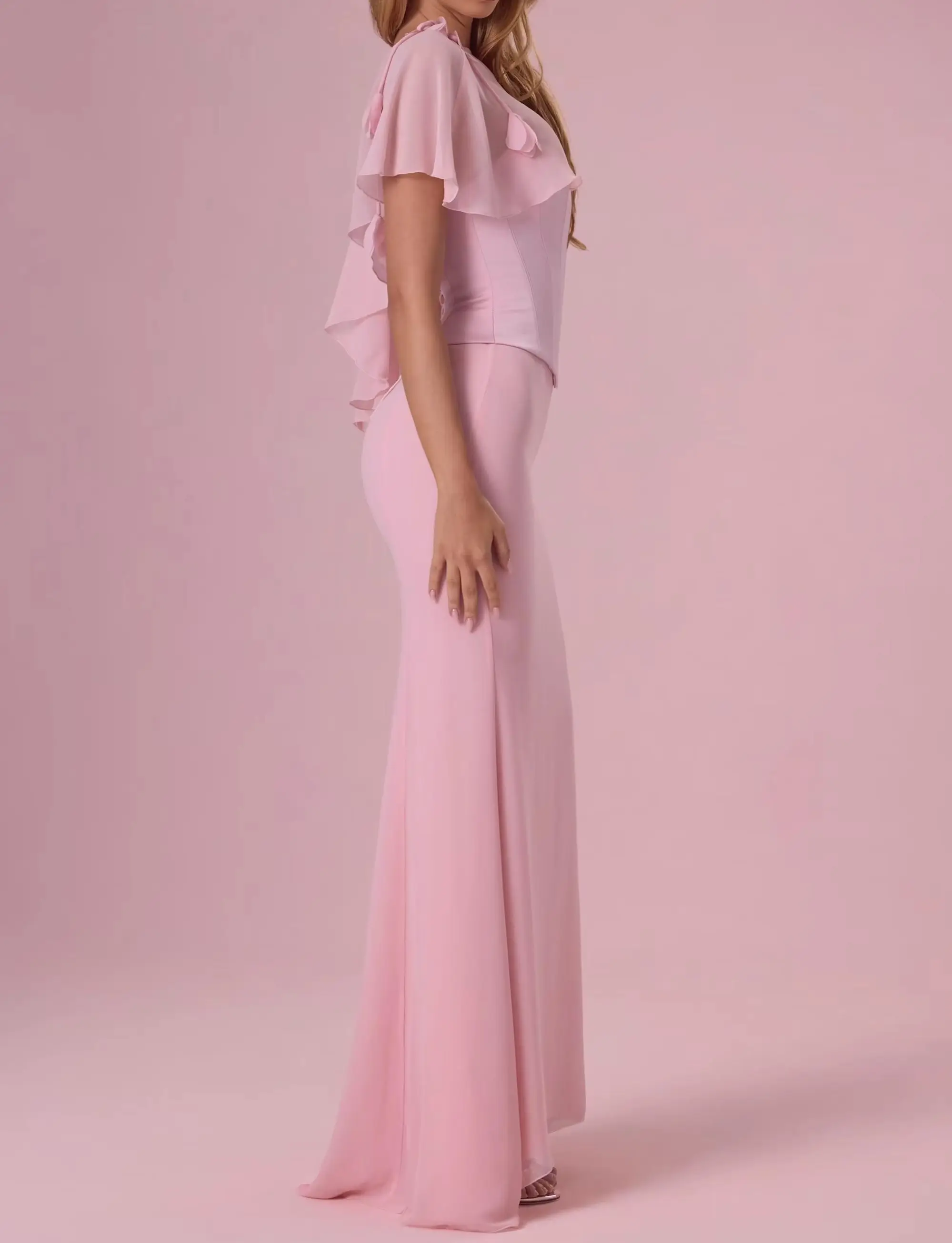 Soft Chiffon Solid Asymmetry Cape Shoulder flower decoration Evening Wedding Bridal Jacket Summer Holiday Wraps Accessories image 5
