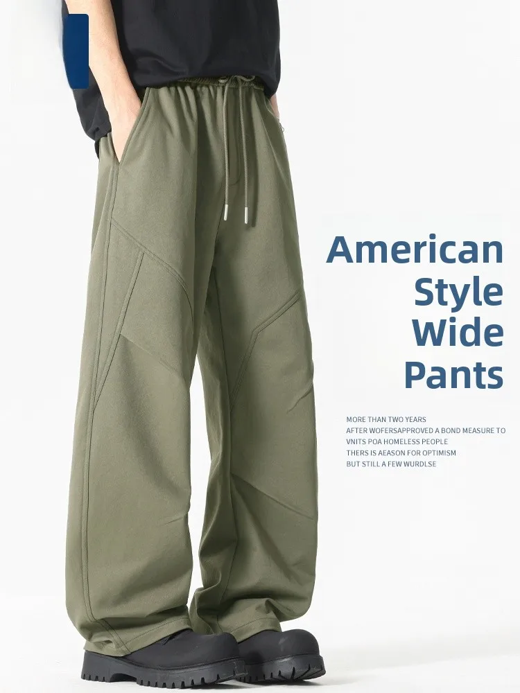 

Мужские повседневные брюки American Sle: весенне-осенние, свободные, прямые, драпированные, комфортные, рабочие, длинные, модные