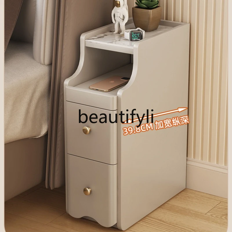 Cream Style Smart Bedside Table Storage Box Home Bedroom High-end Modern Simple Bedside Storage Cabinet