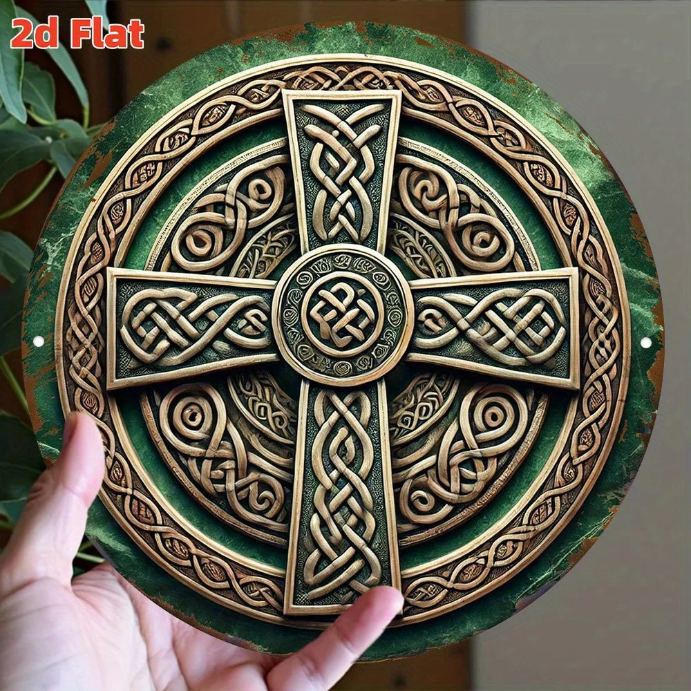 CIFbuy Vintage Celtic Cross Aluminum Wall Art Waterproof Durable Metal Sign For Home Bar Cafe Garage