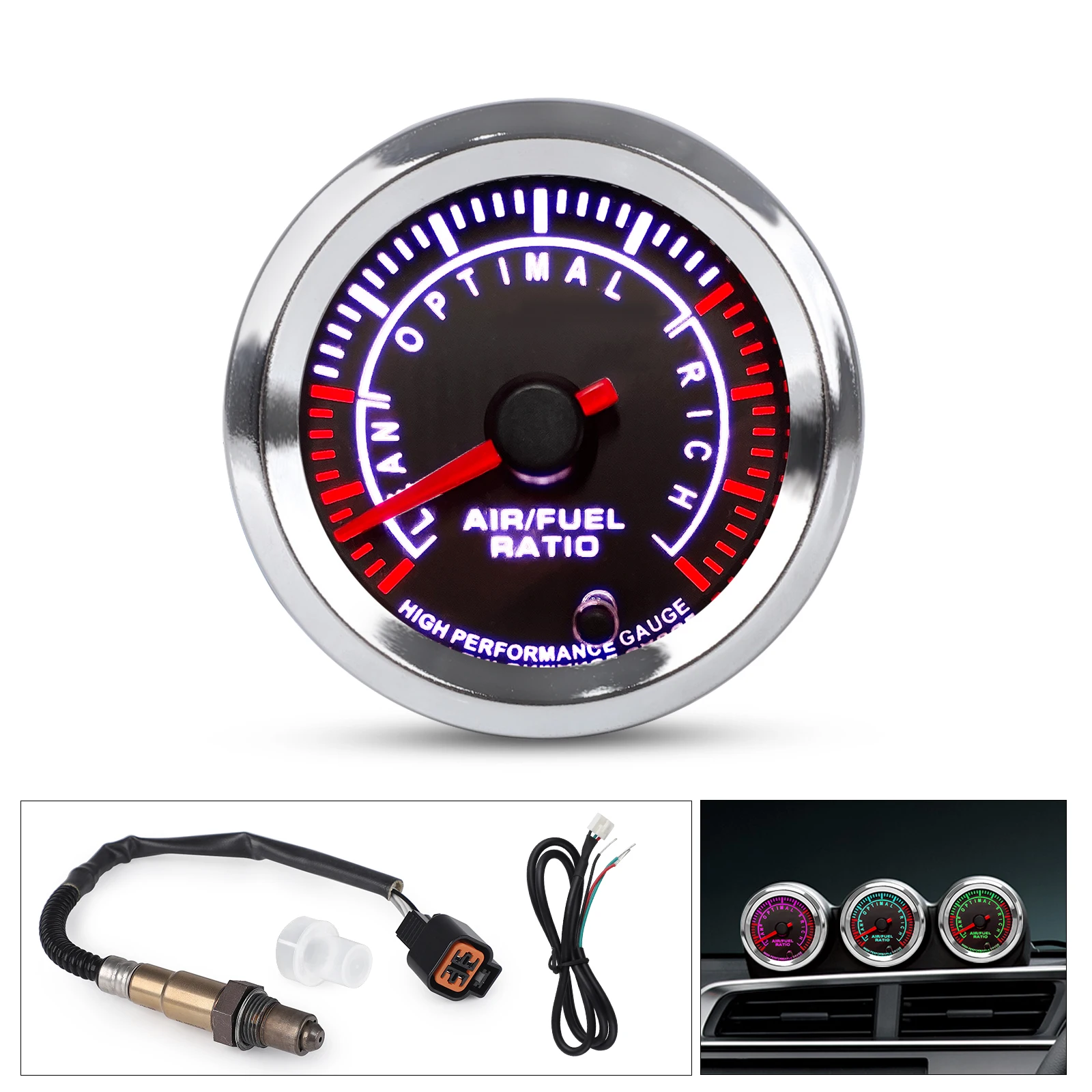 CNSPEED Universal Car 2'' 52mm 12V Air Fuel Ratio Gauge 7 Colors Display Narrowband Air Fuel Ratio AFR Meter With Sensor