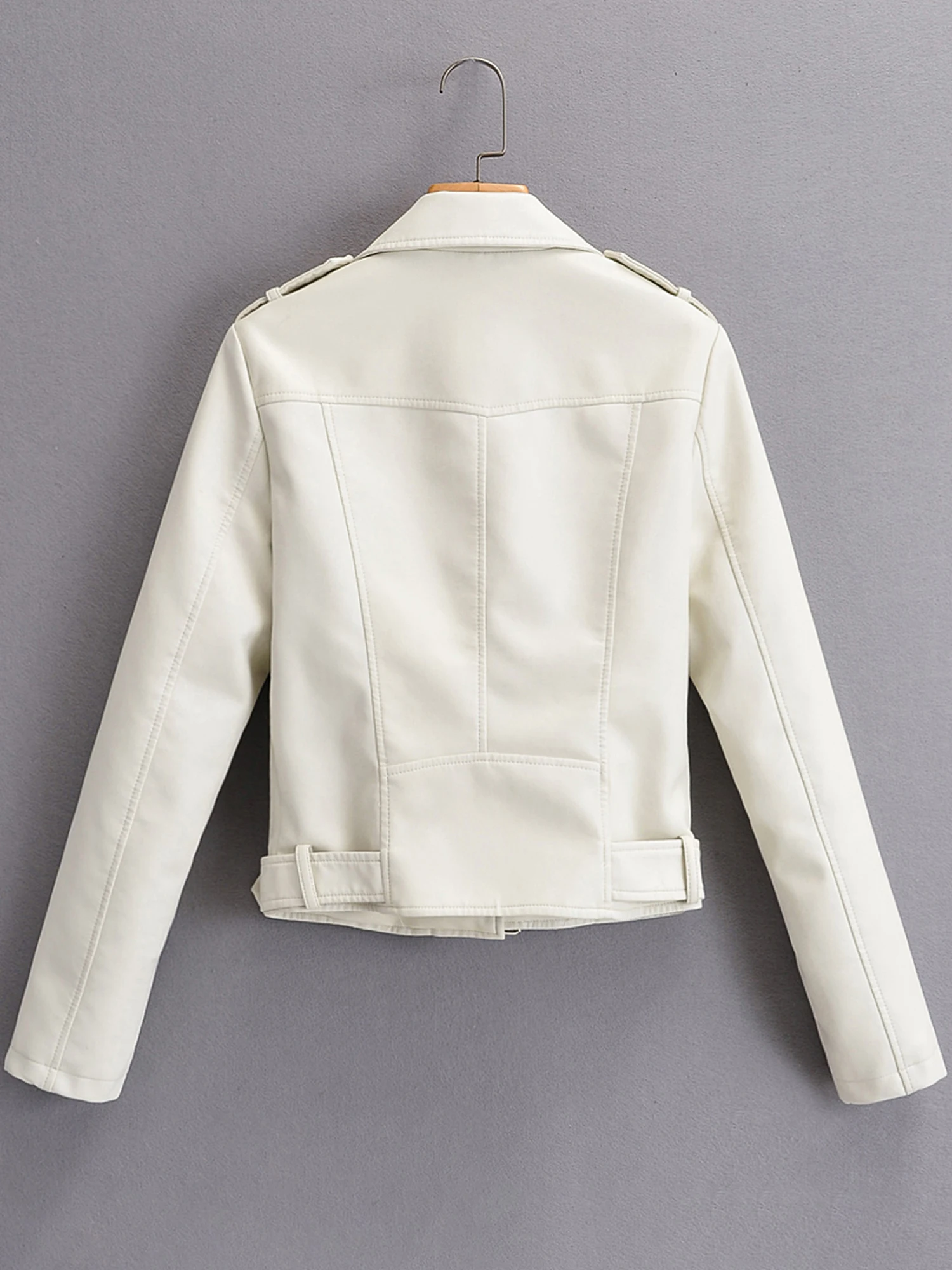 Brand New Spring Women Pu Leather Motorcycle Jacket Female With Belt Solid Color Jackets Ladys Loose Casual Jacket