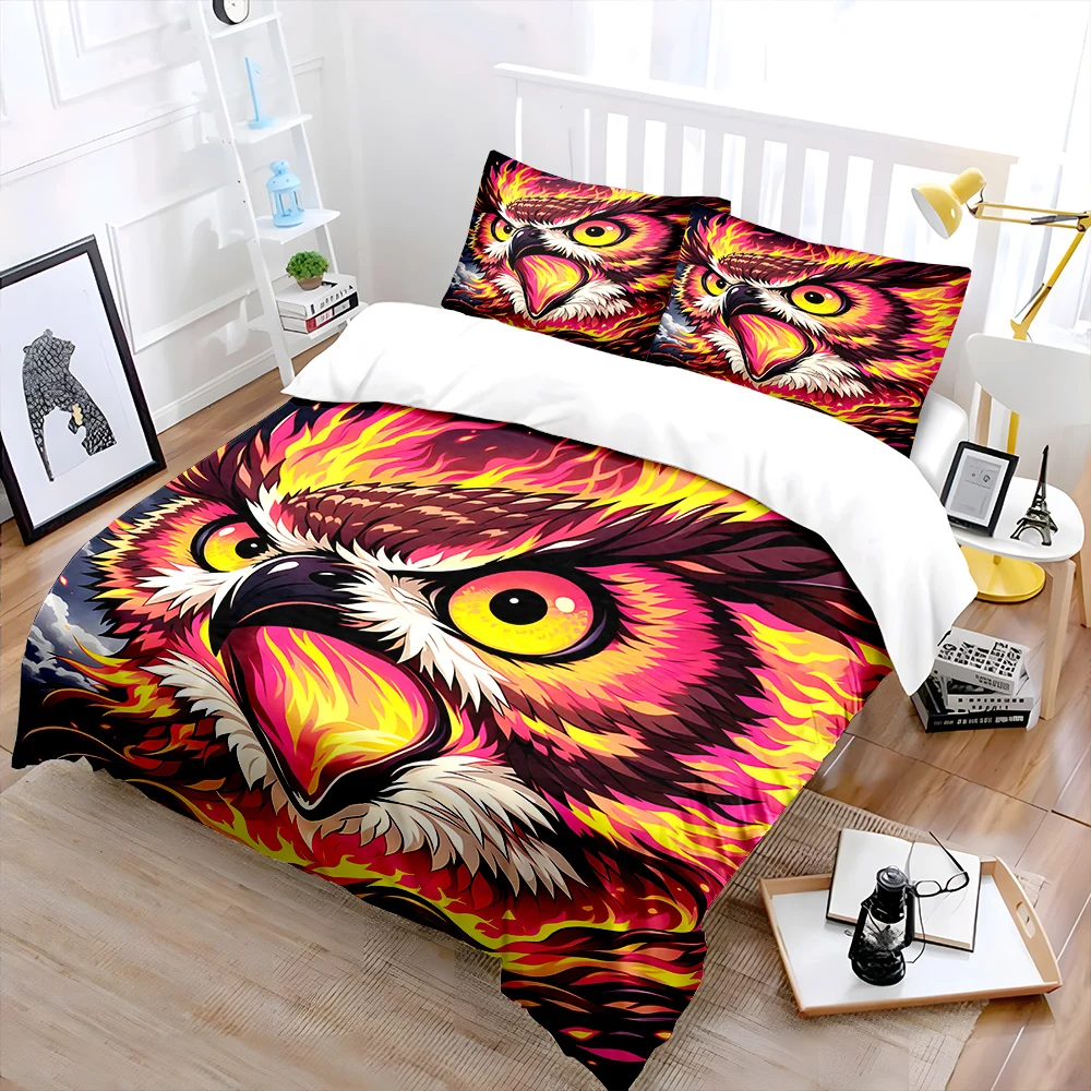 Flaming fierce fiery owl Print Soft Comfortable Duvet Cover Bedding Set Included 1*Duvet Cover  2*Pillowcases Luxury gifts