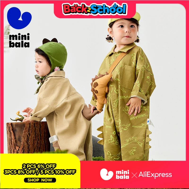 

Миниатюрный комбинезон Bala, детский комбинезон унисекс с длинными рукавами и принтом динозавра, мягкий дышащий комбинезон для ползания, весна 2025 г.