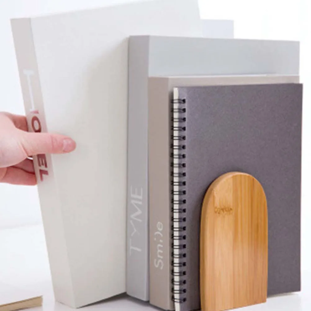 

2Pcs Bamboo Bookends Stylish Document Holders for Desk Shelves Bookends Desktop Book Holders Crafted Book Ends
