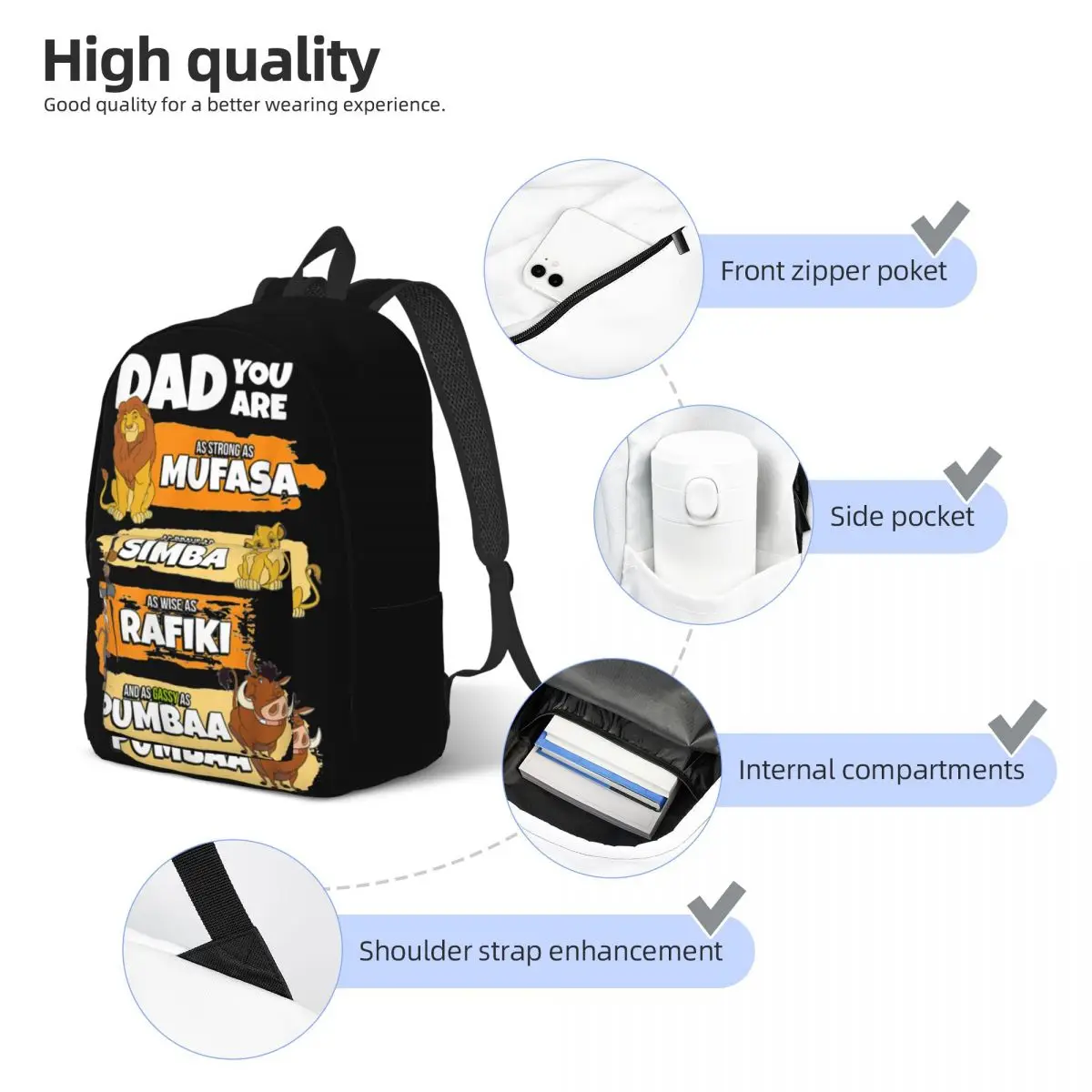 The Lion King Dad You Are Word Stack Backpack for Men Women Teenage Student Work Daypack Laptop Shoulder Bag Gift