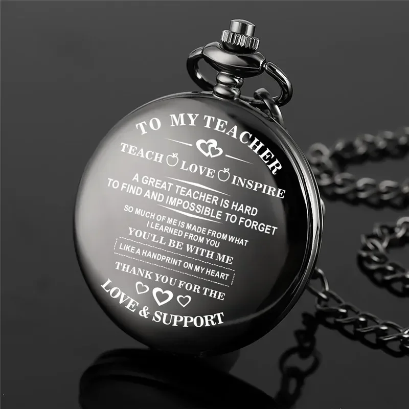

Retro Black Clock To My Teacher Design Lover Support Design Gift Pocket Watch for Teachers Quartz Movement Pendant Chain Reloj