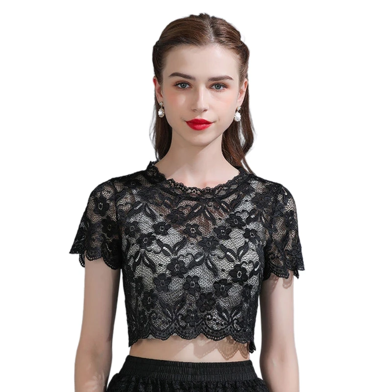 Women Detachable Fake Collar Half Shirt Blouse Sweet Crochet Floral Lace Collars Wedding Dress Neck Cover Summer Elegant