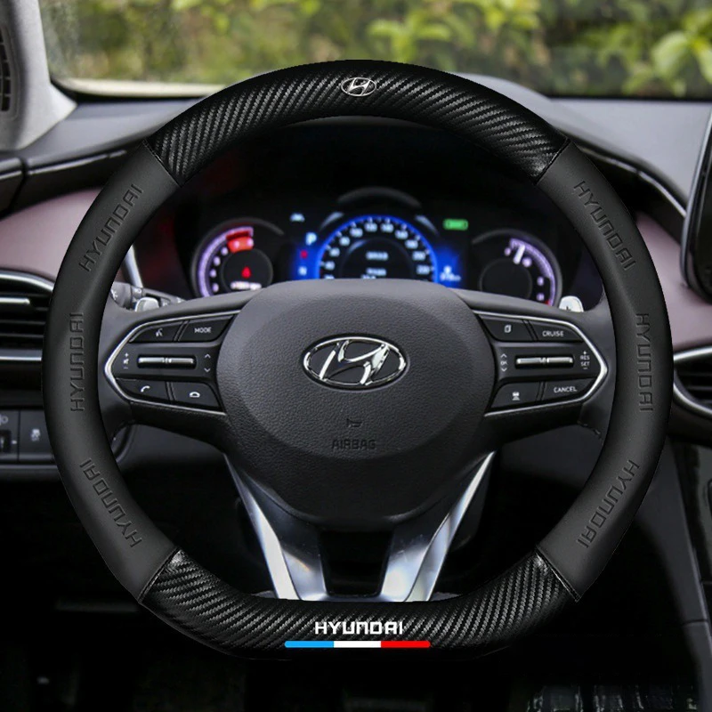 

Universal Car Steering Wheel Cover Carbon Fiber Leather Auto Interior For Hyundai Tucson Accent Elantra Santa fe Sonata I10 I20