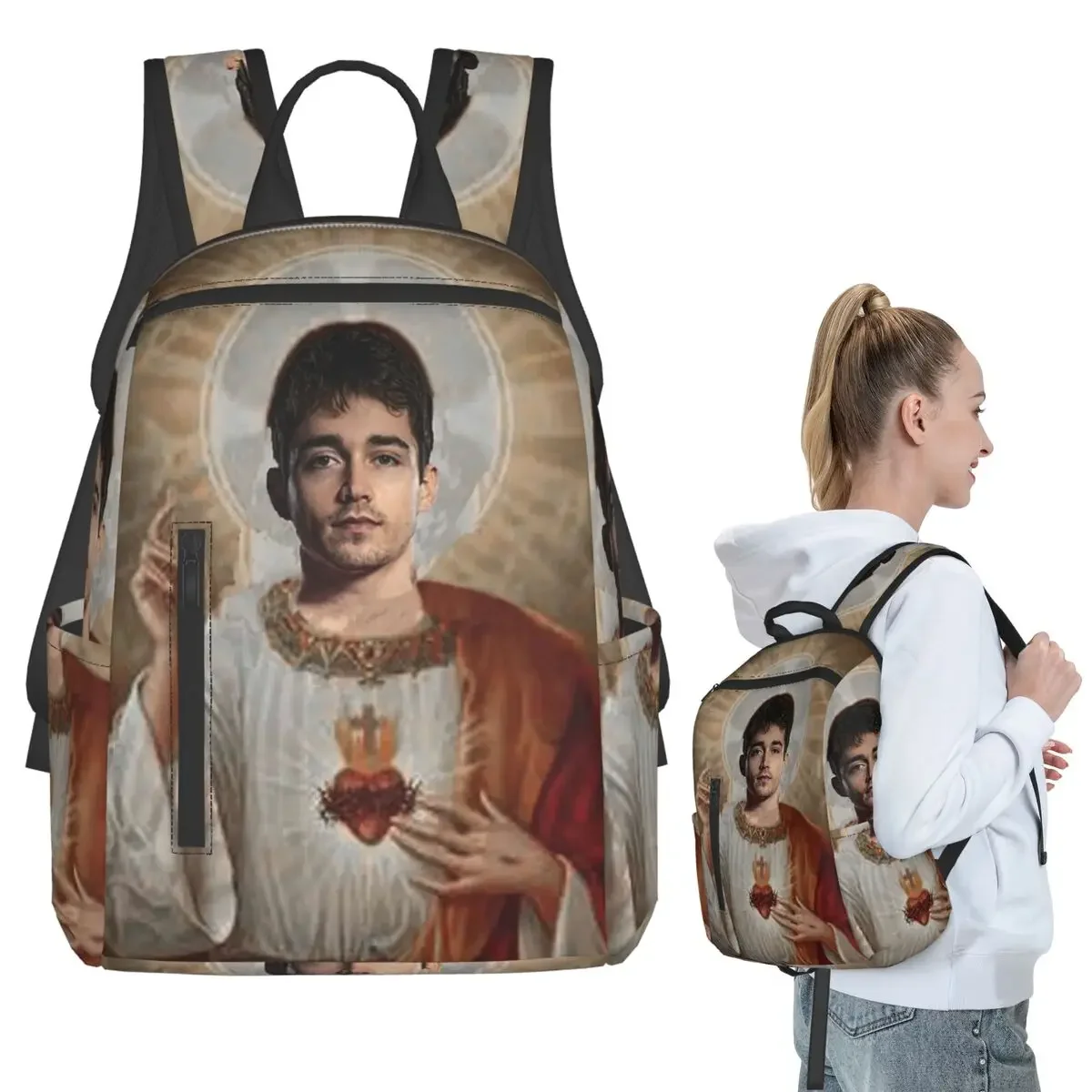 

San Charles Leclerc Backpack Student Boys Girls BookBag Kids School Bag Laptop Shoulder Bags for Men Women