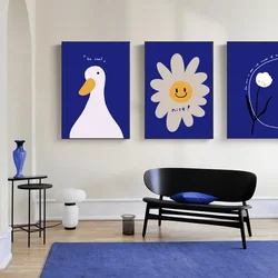 Klein Blue Abstract Line Smiling Face Flower Canvas Painting Posters Wall Art Prints Minimalist Picture Living Room Bedroom