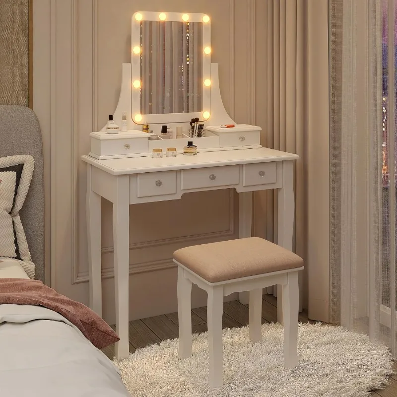 

Vanity With Lights Makeup With Lights And 5 Drawers Desk With Mirror And Lights 360° Rotation Table With Li