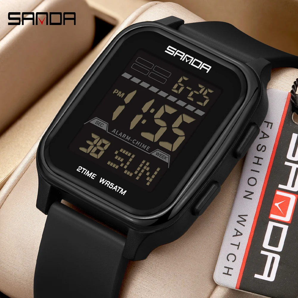 

SANDA Creative Multifunction Male Wristwatches Silicone Strap LCD Display Electronic Watches for man Casual Wild Male Clocks
