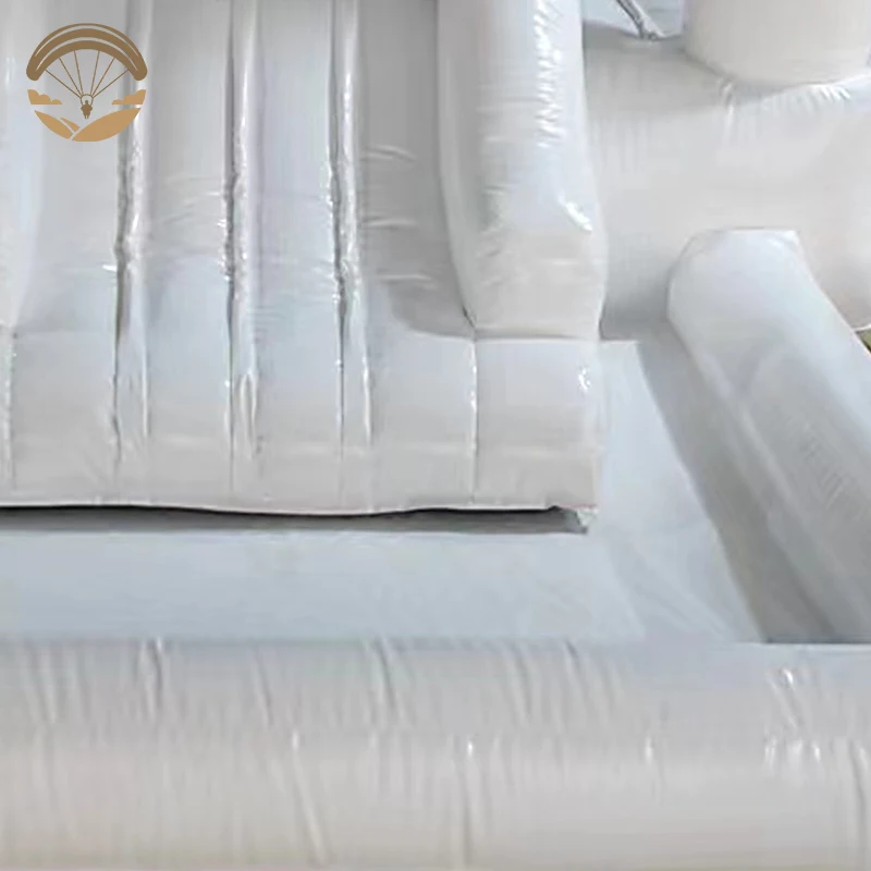 Castelo inflável branco com ventilador, trampolim, bola deslizante, piscina, festa de casamento, parque, aluguel de eventos, brinquedo infantil, casa de salto