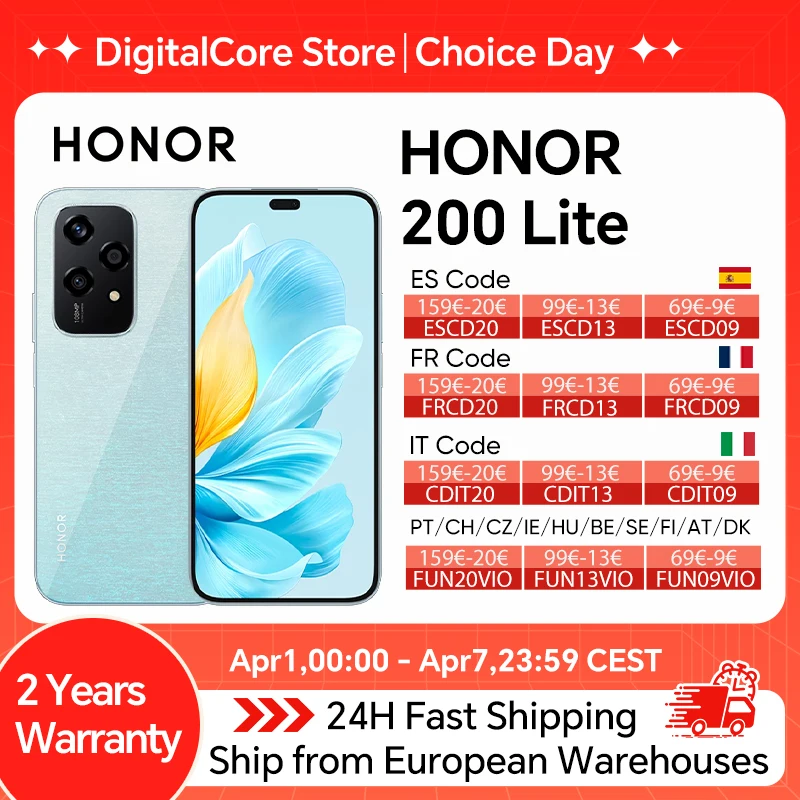 HONOR 200 Lite 5G Smartphone Versión Global 8GB+256GB MediaTek Dimensity 6080 A…