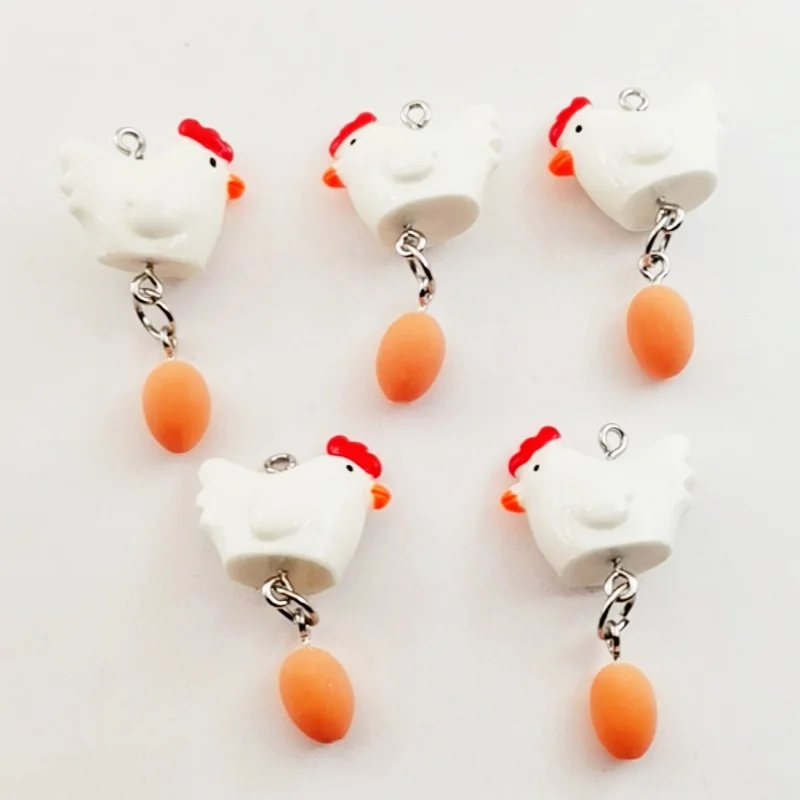 5pcs cartoon resin hen egg pendant, DIY jewelry making earrings necklace keychain accessories