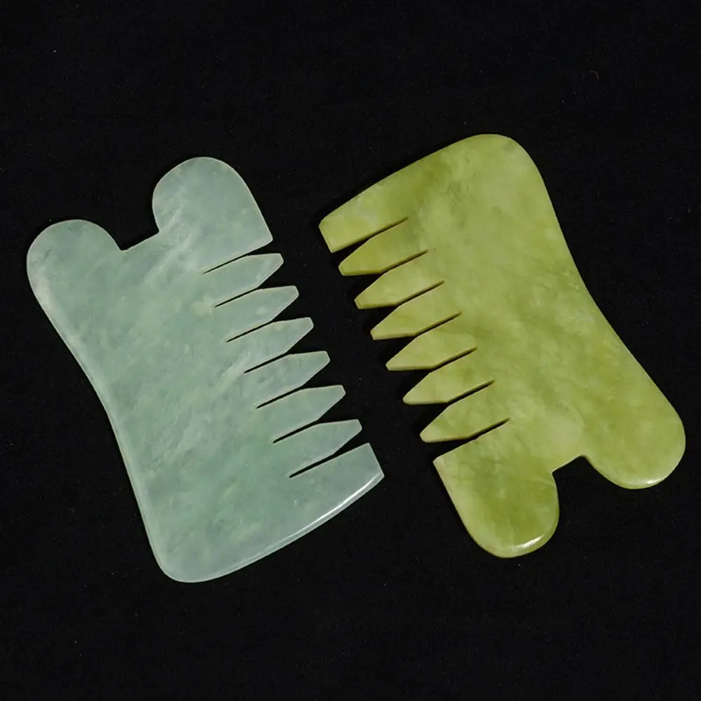 

Hsiuyen Jade Massage Comb Green Natural Jade Hair Brush Retro Classic Gua Sha Board Stone Body Scalp Meridian Treatment