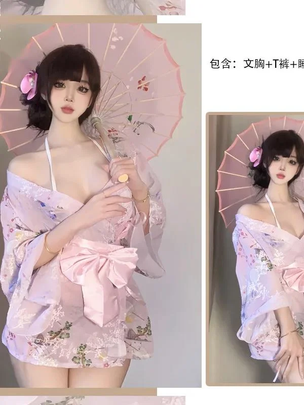 Kimono japonés Sakura para mujer, albornoz Sexy con lazo dulce, de talla grande Vestido de playa, ropa de moda elegante para niña, nuevo, PTGJ