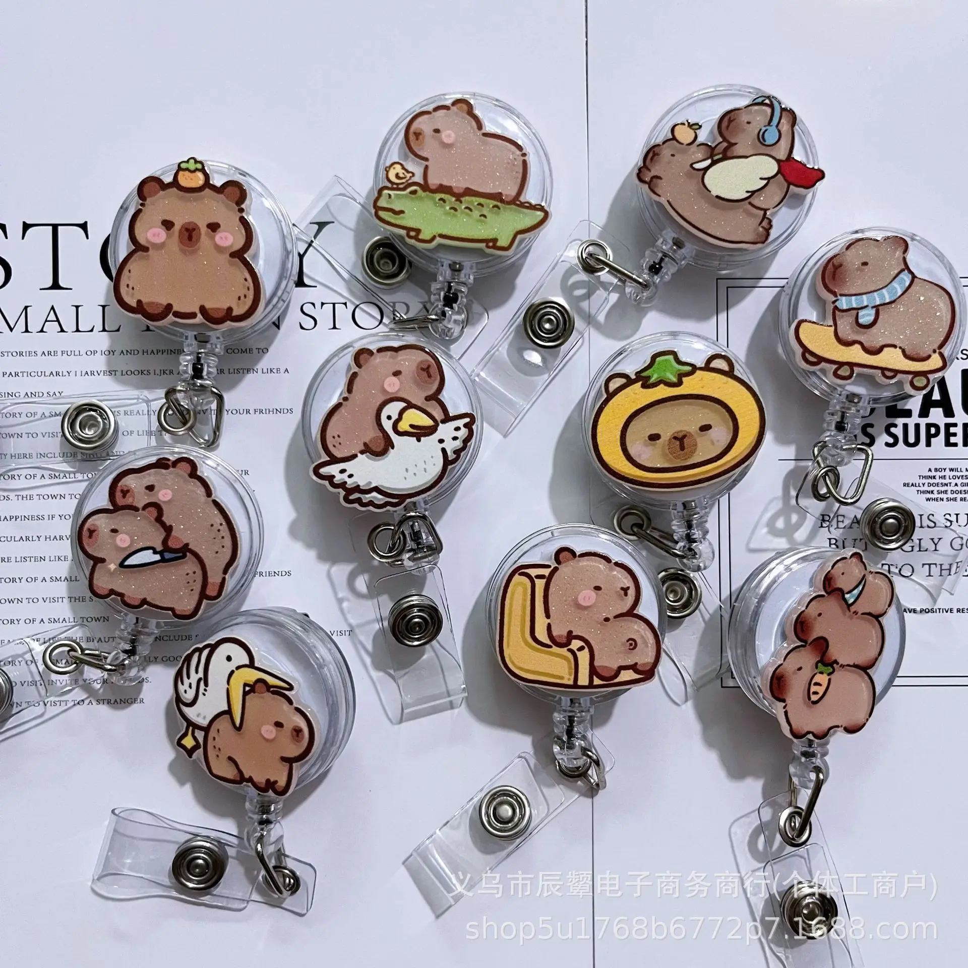 2026 New Design 1 Piece Anime Acrylic Shiny Capybara Retractabe Nurse Badge Reel Student Doctor Id Card Holder Keys Lanyard