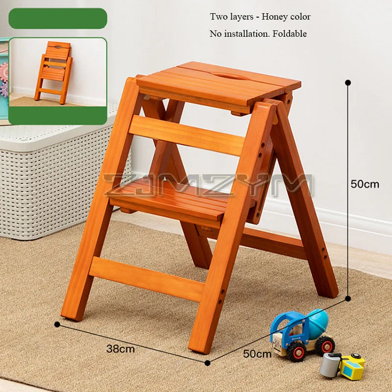 Dual Use Solid Wood Ladder Chair Household Folding Stool Multi-Functional Staircase Home Furniture For Climbing And Pedaling