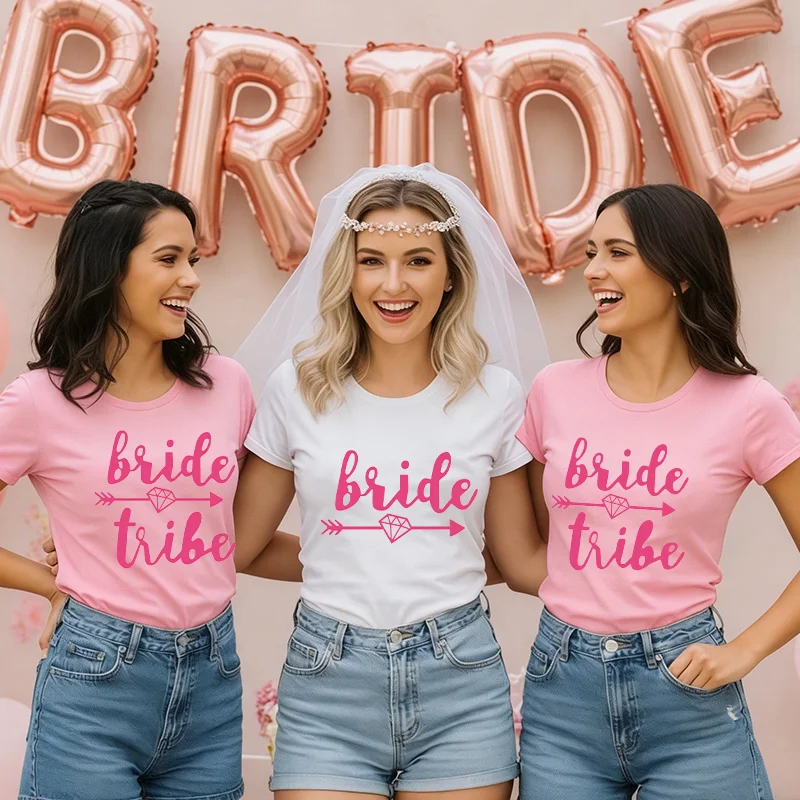 

Bride Tribe Matching T-Shirts, Diamond Arrow Graphic Tees, Bachelorette Hen Party Casual Short Sleeve O Neck Tops for Bridesmaid