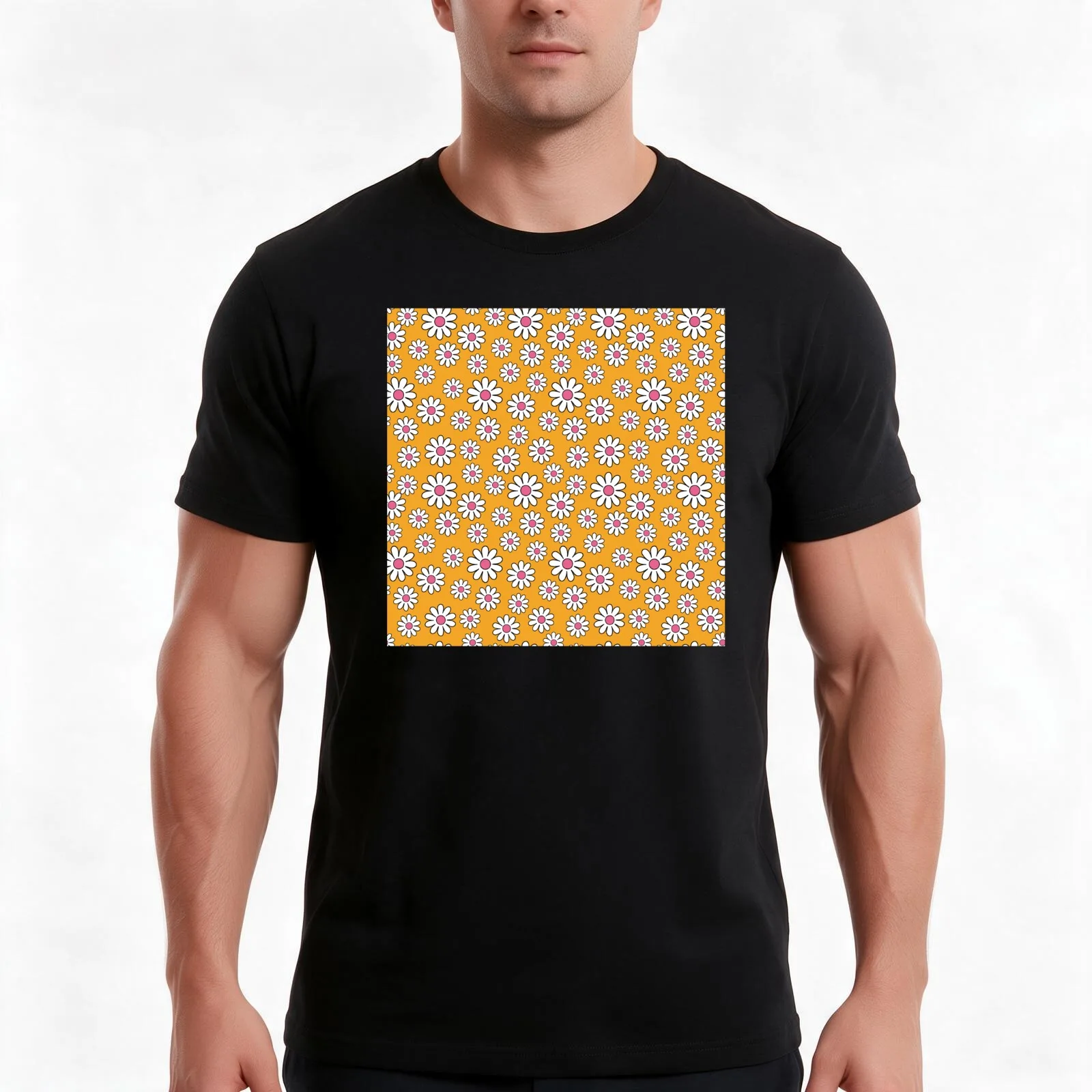retro daisies T-Shirt, Summer Casual Cotton Tee, Oversized Streetwear Tops, Vintage Graphic Print, Loose Fit Short Sleeve