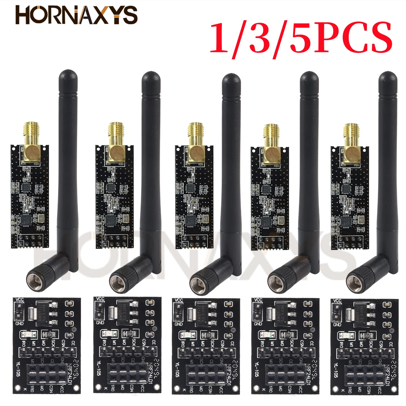 5 sztuk NRF24L01 + PA + LNA bezprzewodowy nadajnik-odbiornik moduł nadawczo-odbiorczy RF 2.4G 1100m z anteną i NRF24L01 + Breakout Adapter z 3.3V
