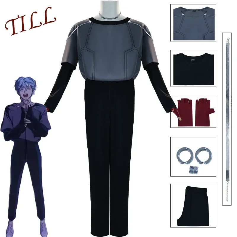 

CosplayAlien Stage R7 Till Cosplay Costume Grey Suit Performance Stage Uniform Earrings Neck Ornaments Full Set Halloween Party