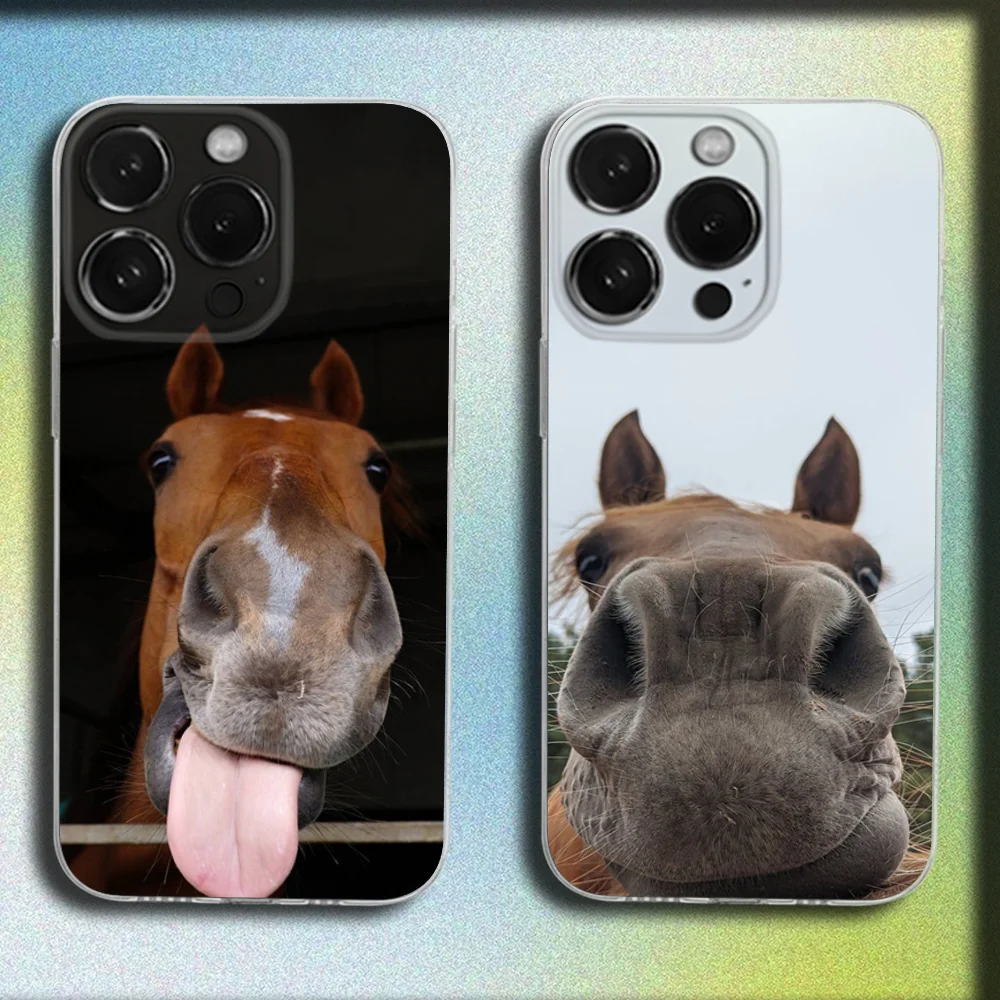 

Funny Horse Horses Phone Case For iPhone 16,15,14,13,12,11 Plus,Pro,Max,XR,XS,Plus,E,Mini Transparent Soft Cover