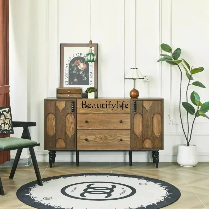 

88.American retro solid wood Chinese style dining side entrance cabinet Middle ancient style living room storage cabinet