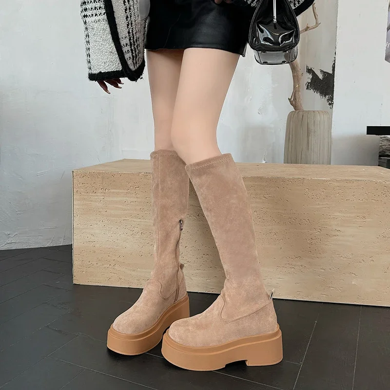 European Style Women's Knee-high Boots Spice Girls Slimming and Heightening Platform Elastic High Boots