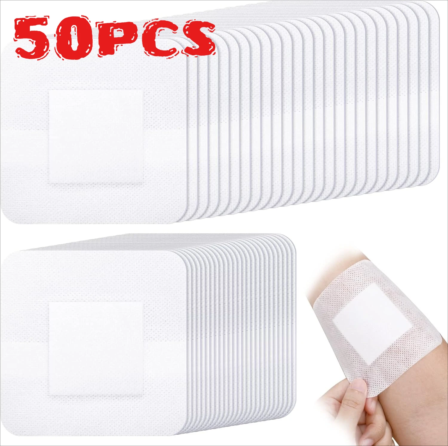 50pcs Large Hypoallergenic Wound Dressing, Non-Woven Medical Adhesive Bandage for First Aid, Breathable Water-Resistant Patch