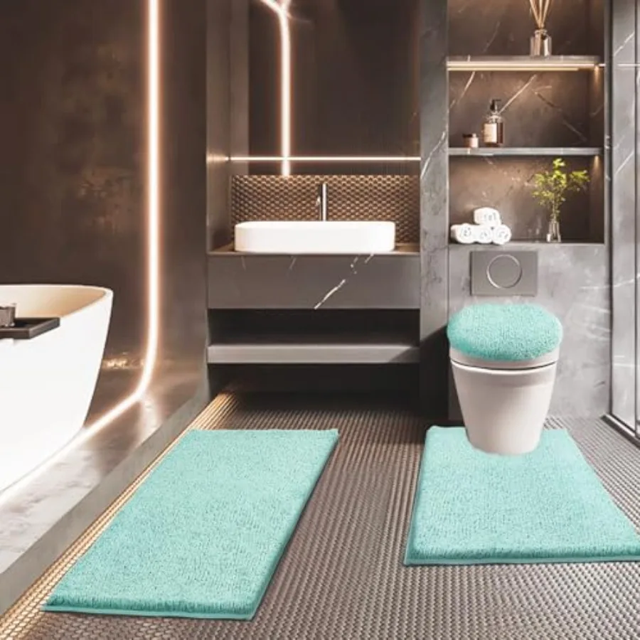 

Набор ковриков для ванной комнаты из 3 предметов с регулируемым чехлом для унитаза 17,5x15 дюймов, машинная стирка, с нескользящей резиновой основой из TPR