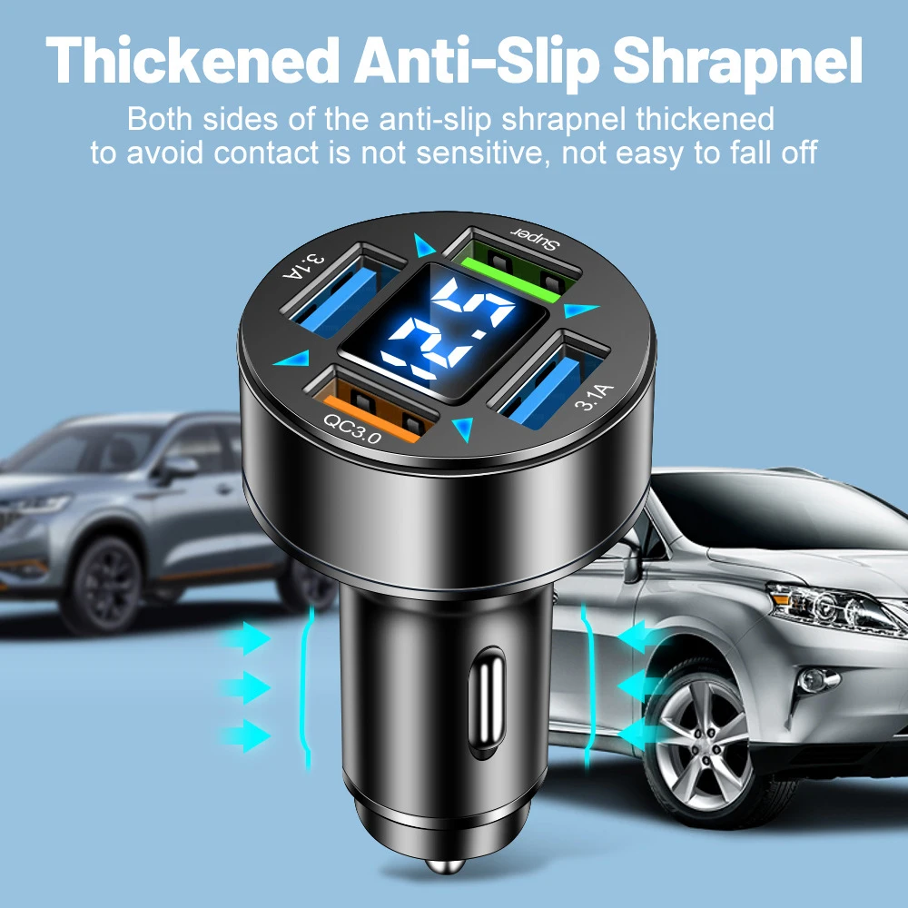 USB Car Charger 4 Ports Fast Charging PD Quick Charge 3.0 USB C Car Phone Charger Adapter For iPhone 13 12 Xiaomi Samsung