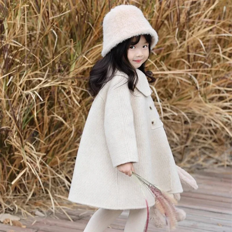 Girls Woolen Coat Overcoat Jacket Windbreak Outerwear 2024 Elegant Thicken Winter Warm Snowsuits Christmas Gift Children's Cloth