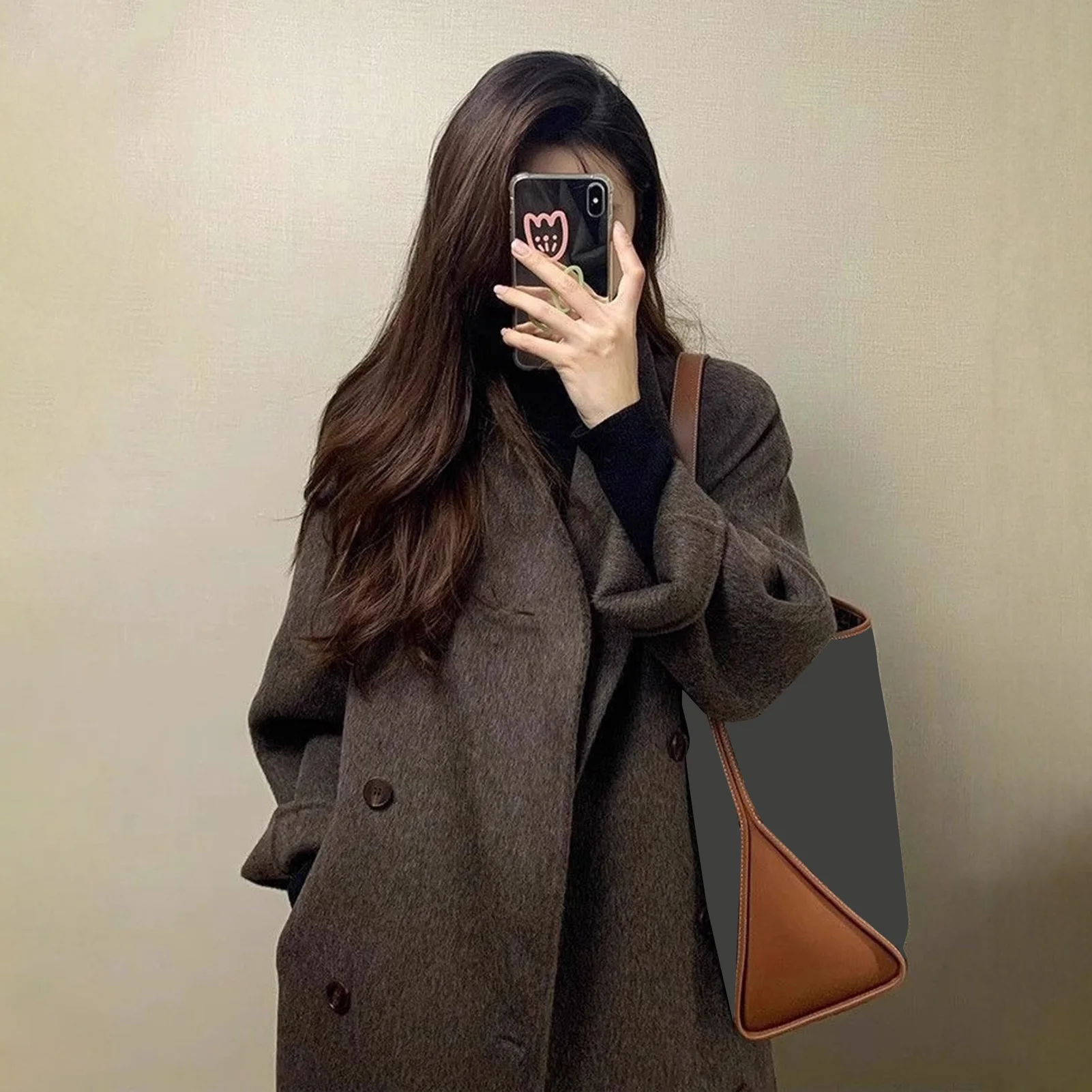 Women\'s Long Double-Breasted Women\'s Wollen Coat With Pocket Solid Warm Lady Coats 2025 Autumn Winter Elegant Female Streetwear