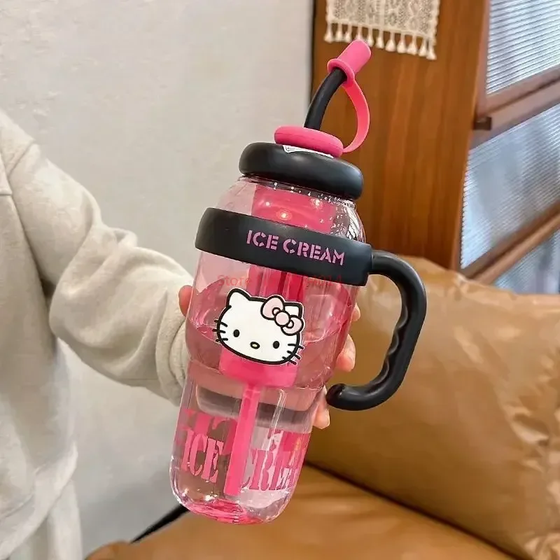 1300ml Sanrio Cute Large Capacity Water Cup Hello Kitty Anime Straw Cup Cartoon Outdoor Activity Portable Tea Separation